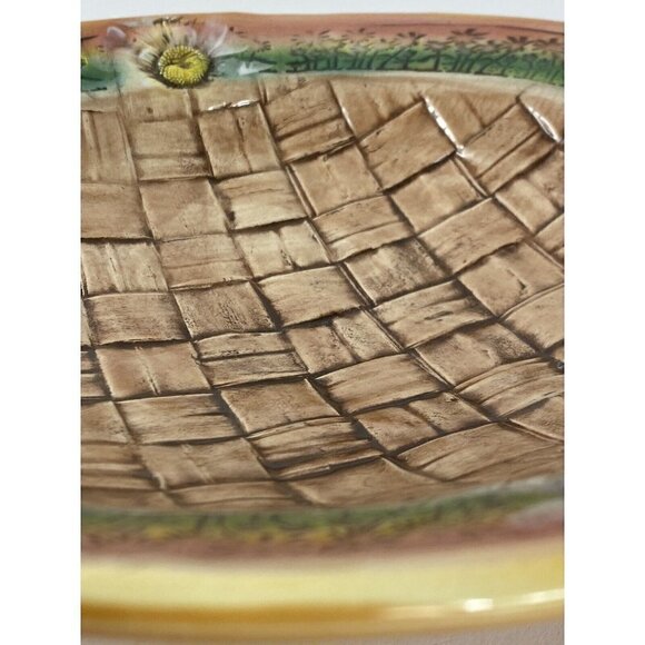 Kani of Hawaii Handmade Hibiscus 11.5” Bowl Basketweave Sunflower Ceramic Bowl - Picture 11 of 12